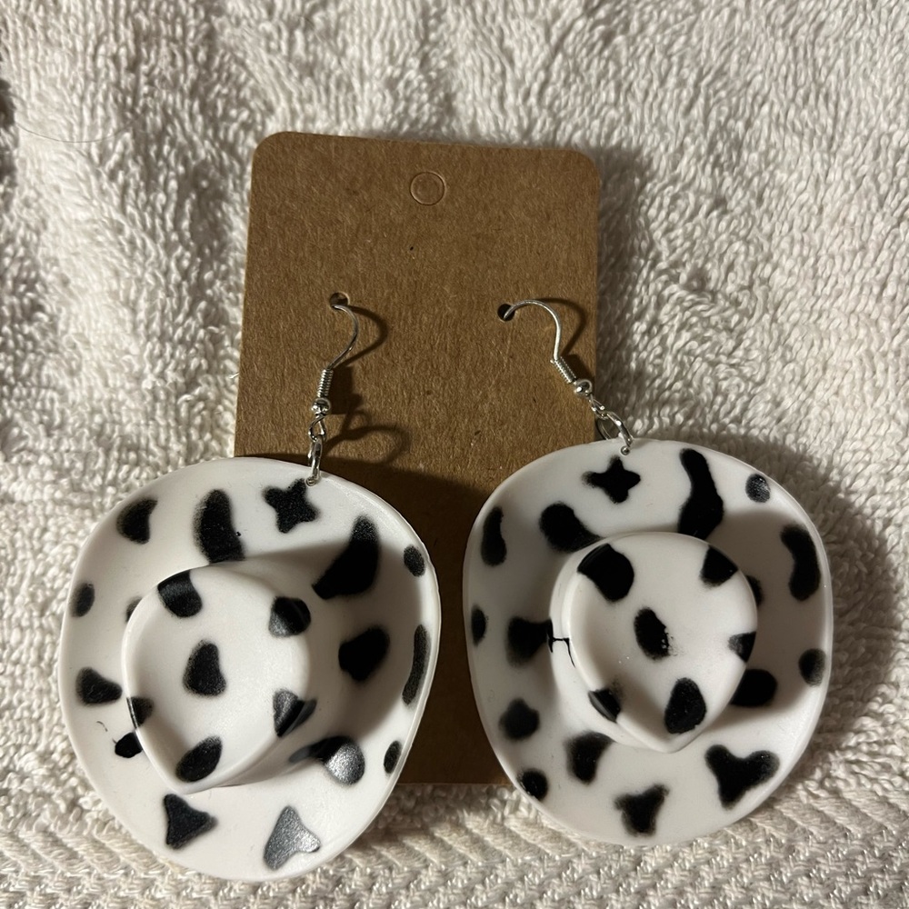 Cow Print Cowboy Hat Earrings